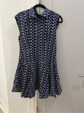 J. Crew Navy and White Patterned Collared Dress *missing slip*